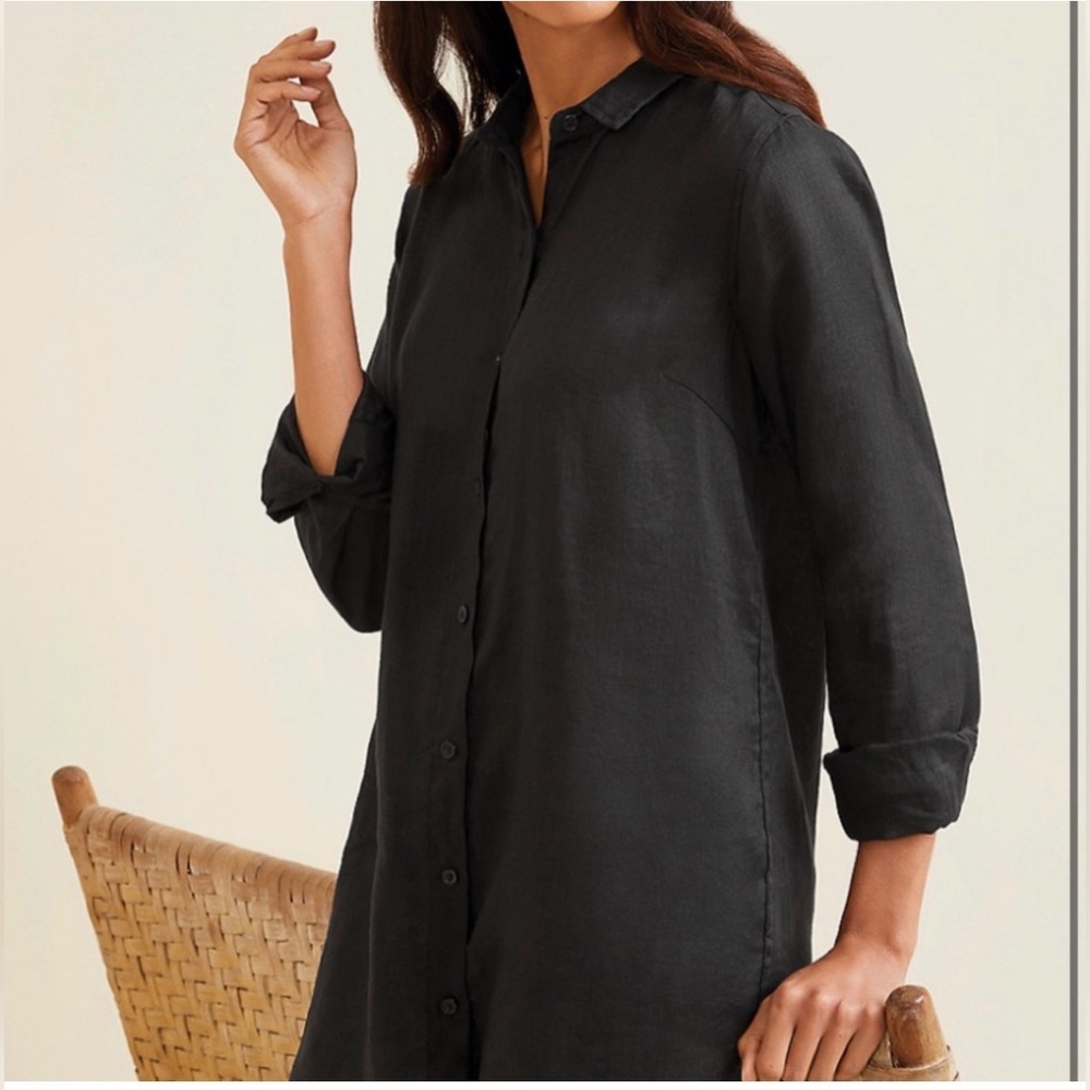 Garnet Hill Relaxed Linen Lagenlook Tunic in Black Size XS